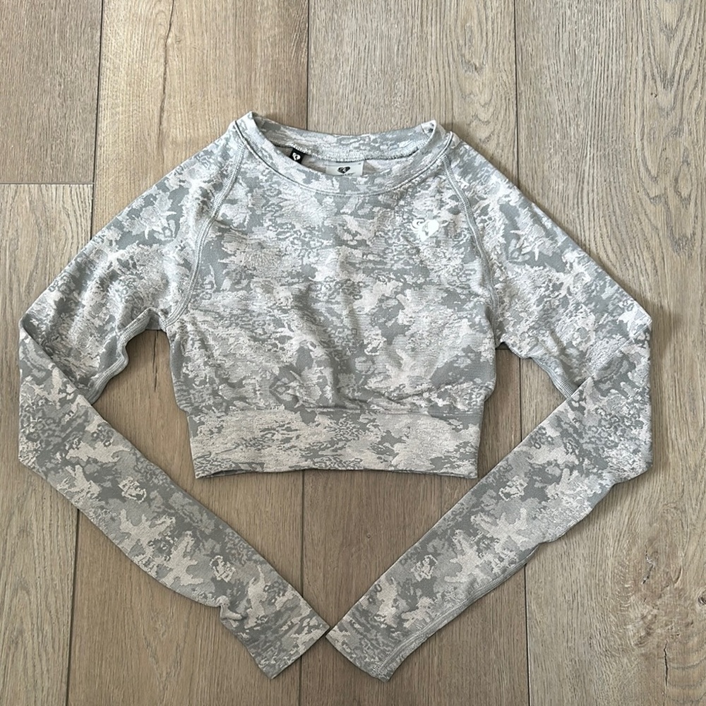 Silver Long Sleeve Fitted Crop Top